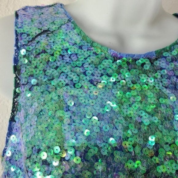Anthropologie Maeve Amatheia Sequin tank Top  blue green color - Picture 6 of 13